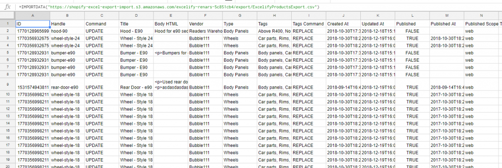 Export from Shopify to Google Sheets