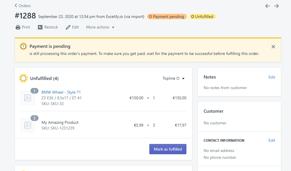 7 - import Excel CSV bulk add line items Shopify Orders