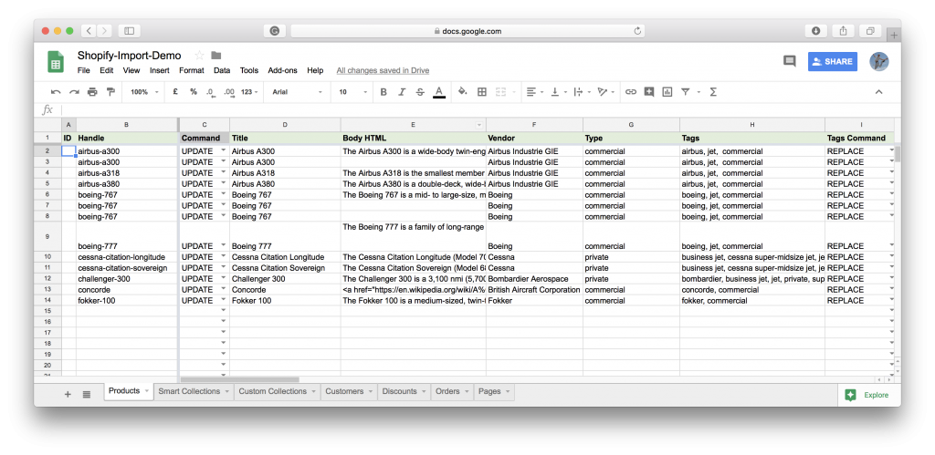 Google Sheet to Shopify import - prepare Google Sheet