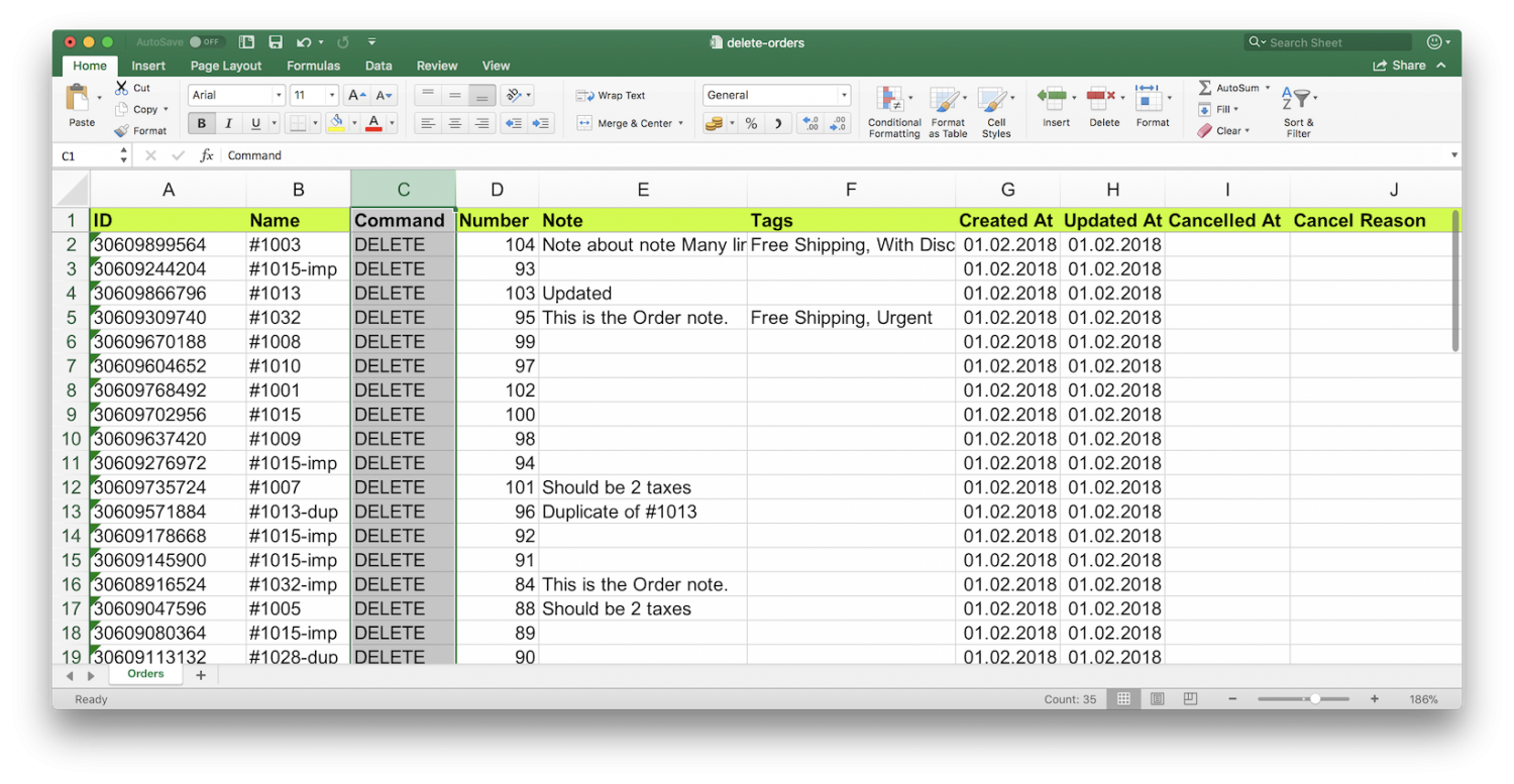 Mark Shopify Orders as deleted in Excel file
