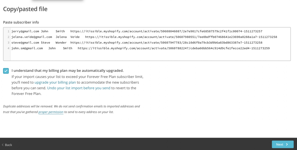Import into MailChimp