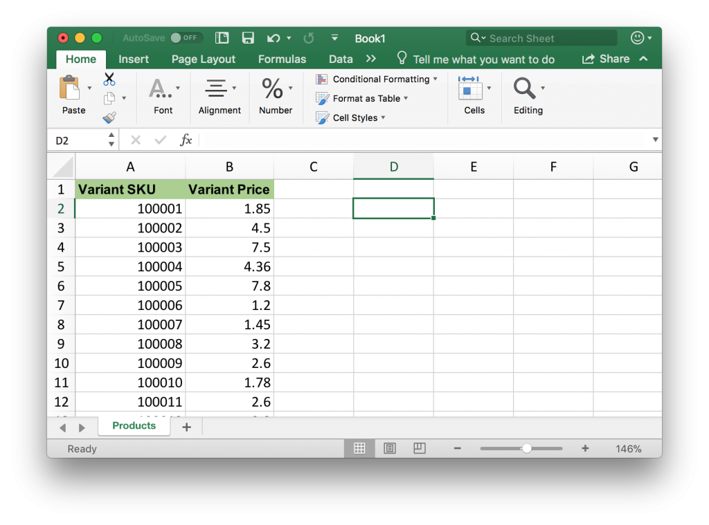 Shopify update price SKU