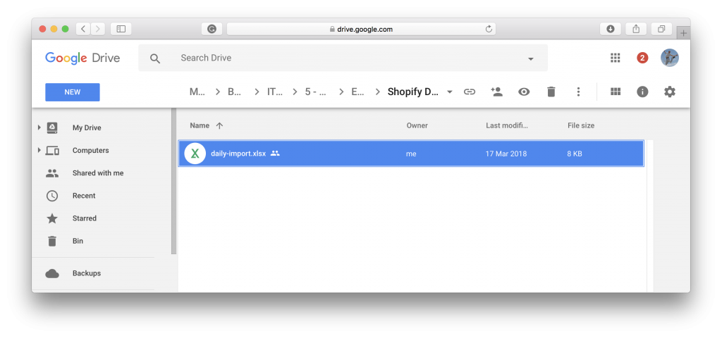 Sync Shopify from Google Drive - make sure Excel file gets synced