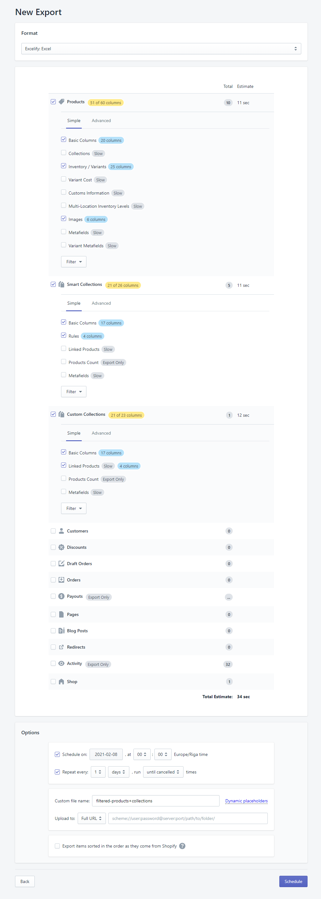 scheduled shopify export sync stores Matrixify